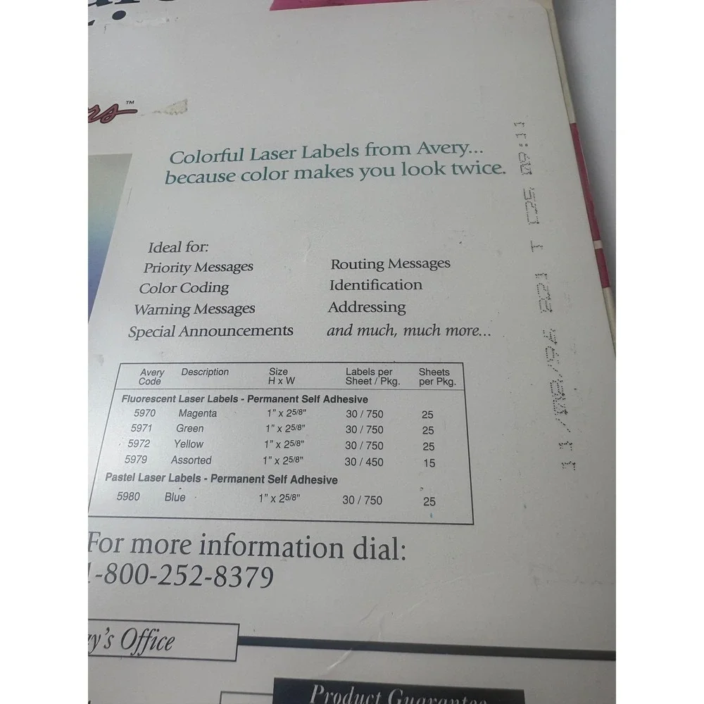 Avery 5267 Laser Labels for Return Addressing 1-1/4 x 13-1/4 25 Sheets‎ Opened
